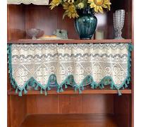 Musihy Short Kitchen Curtains For Small Window, 1Pcs Rod Pocket Short Curtains for Closet Kitchen Bedroom Living Room Cafe Crochet Flower with Triangle Tassel, Beige Green, 120x48cm