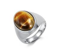 Musihy Stainless Steel 20MM Wide Men Ring with Big Tiger's Eye for Men, Silver, Size X 1/2