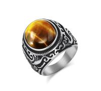 Musihy Stainless Steel 23MM Wide Vintage Signet Ring with Vine Pattern and Tiger's Eye for Men, Silver, Size X 1/2