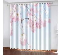 Musihy Thermal Blackout Curtains, 38 x 63 Inches Pink White Flowers Thermal Insulated Curtain for Bedroom and Living Room, Pink White Light Blue