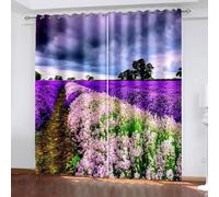 Musihy Thermal Insulated Blackout Ring Top Eyelet Curtains for Bedroom, 34 x 45 Inches Flower Field Thermal Insulated Energy Saving Window Treatment Curtains Blackout Drapes, Purple Pink Green