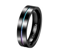 Musihy Titanium 5MM Wide Flat Plain Wedding Ring with Colorful Center Groove for Men Women, Black, Size X 1/2