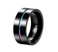 Musihy Titanium 9MM Wide Flat Plain Wedding Ring with Colorful Center Groove for Men Women, Black, Size V 1/2