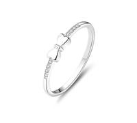 Musihy Wedding Band Ring for Women, Platinum 950 Women's Thin Ring Bow-Knot with Round Diamond, Size O 1/2