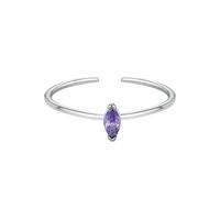 Musihy Wedding Band Rings for Women, 18K White Gold Women's Solitaire Thin Ring Open with Marquise Shape Amethyst, Size O 1/2