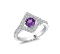 Musihy Wedding Bands for Women, 9K White Gold Engagement Ring Geometry with Amethyst and Moissanite, Size S 1/2