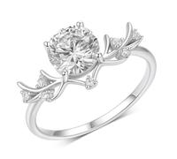Musihy White Gold Engagement Ring, 9K Antler Ring for Ladies with 6.5mm Moissanite 1ct, Size T 1/2