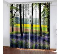 Musihy Window Curtains Bedroom, 84 x 96 Inches Trees and Flower Field Black Out 2 Panels for Window Living Room/Kitchen, Green Yellow Brown Purple