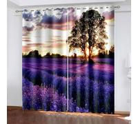 Musihy Window Curtains Blackout, 52 x 72 Inches Sunset Lavender Field Room Darkening Grommet Drapes for Living Room Bedroom Window, Purple Brown Yellow