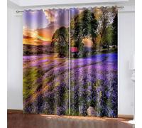 Musihy Window Curtains Blackout, 54 x 90 Inches Sunset Trees and Lavender Field Living Room Thermal Curtains Drapery with Eyelet for Windows, 2 Panels, Purple Green Yellow