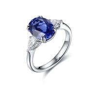 Musihy Women 14K White Gold Classic 3.5ct Oval Lab Created Sapphire Engagement Ring with Pear Moissanite, Size N 1/2
