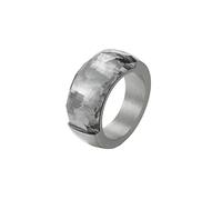 Musihy Women Stainless Steel 10MM Finger Ring with Cresent Shape Faceted Stone, Silver Grey Black Ring Size N 1/2