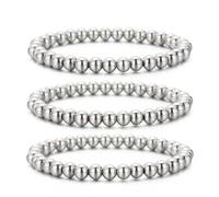 Musihy Women Stainless Steel 6mm Bead Bracelet 3 Pieces Set 16cm Elastic, Silver Bracelet