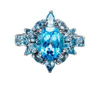 Musihy Women White Gold Promise Ring | Luxury Gemstone Wedding Ring with 2.5ct 8x10MM Oval Created Topaz