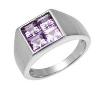 Musihy Women White Gold Promise Ring | Square with Amethyst Wedding Ring, Gift for Birthdays, Christmas, Valentine's Day