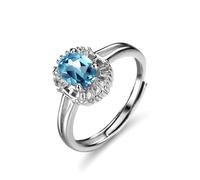 Musihy Womens Engagement Rings, Platinum Vintage Adjustable Ring with 1ct Oval Shape Topaz 5x7mm, Size P 1/2
