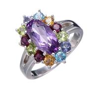 Musihy Womens Engagement Rings White Gold | Colorful Gemstone Wedding Ring with 3ct Amethyst,Citrine,Created Garnet,Peridot