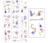 Musiin Fluorescent Tattoo Stickers, Temporary Tattoos for Music Festivals/Parties, etc., Ten Sheets with Various Patterns, Suitable for Arms and Legs, Fluorescent Effect Under Ultraviolet Light