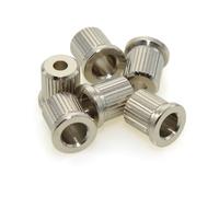 MUSIKLAN Full Solid Brass Bass String Mounting Ferrules 7.5mm String Bushings Through Body Rear Mount Bushings String Caps for Fender Strat Tele Style Electric Guitar Black (Set of 6) (Nickel)