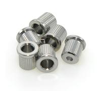 MUSIKLAN Full Solid Brass Bass String Mounting Ferrules 7.5mm String Bushings Through Body Rear Mount Bushings String Caps for Fender Strat Tele Style Electric Guitar Black (Set of 6) (Chrome)