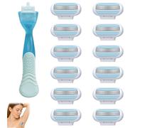 Musiook 12 Pcs Womens Razor Blades with Blue Handle, 3-Layer Razor Heads with Pivoting Design, Refill Blades for Women Razors for Shaving, Extra Smooth & Easy to Replace