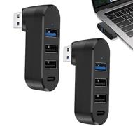 Musiook 2 PCS 4 Port USB Splitter for Car, 2 PCS Rotatable 90°/180° Expansion Hub with 3 USB Ports and 1 USB C Power High Speed Multiport Adapter for Laptop Mobile Phone and Car Black