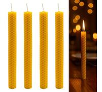 Musiook 4 PCS Premium Beeswax Candles Set, Honeycomb Appearance Yellow Candles, 100% Pure Beeswax Candle Stick for Home, Handmade Natural Dinner Candle, Honeycomb Texture, Long Burning, Eco-Friendly