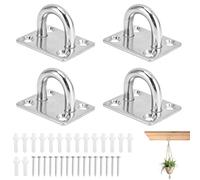 Musiook 4 Pcs Stainless Steel Pad Eye Plate Set - Ceiling Hooks Heavy Duty with Hook and Eye Design, Wall and Ceiling Washing Line Hooks for Marine, Swing, Shade Sail and Indoor Suspension Use