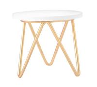MUSISALY 12 Scale Miniature Dollhouse Furniture Tiny Side Table with Gold Legs and White Round Top, Wooden Dollhouse Accessory for Miniature House Decor and Collection