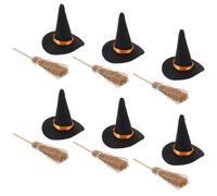 MUSISALY 12Pcs Miniature Witch Hat and Broom Set Tiny Felt Witch Hats with Mini Brooms for Halloween Party Decor and Dollhouse Accessories for Crafts and Drinks