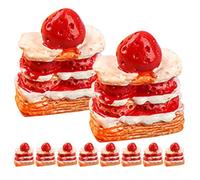 MUSISALY 16Pcs Miniature Strawberry Cream Cake Model Set, 3-Layer Artificial Dessert Prop for Dollhouse, Mini Pretend Play Food Accessory, Mini House Decoration