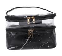 MUSISALY 1pc Stylish Travel Makeup Bag Double Storage Pouch for Toiletries Large Capacity Marble Design Zippered Cosmetic Organizer for Women and Girls