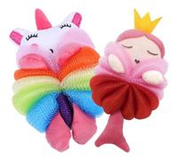 MUSISALY 2pcs Cartoon Mermaid Bath Balls for, Skin-Friendly Pink Unicorn and Crown Bath Sponge Set, Soft Body Wash Loofah for ’ Bathing and Shower Cleaning