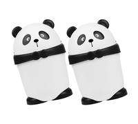 MUSISALY 2Pcs Cartoon Panda Trash Can with Lid, Plastic Round Garbage Bin for Bedroom Kitchen Office, Cute Desktop Wastebasket for Room and Tabletop Compost Bin