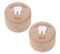 MUSISALY 2pcs Carved Wooden Tooth Fairy Box Portable Lost Teeth Storage Container Cute Keepsake Design Lightweight for Boys Birthday