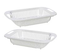 MUSISALY 2pcs Expandable Over The Sink Colander Basket for Kitchen Sink Strainer, White Pp Material with Comfortable Hold, for Cleaning Fruits and Vegetables