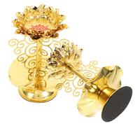 MUSISALY 2pcs Golden Alloy Lotus Shape Candle Holders with Decorative and Relaxing Features, Chic and Delicate Butter Lamp Base for Home and Buddhist Offering