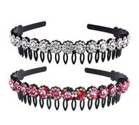 MUSISALY 2pcs Rhinestones Non-slip Headband for Washing Face Comb Teeth Design Red Mixed Color Pure White Women's Hair Accessories