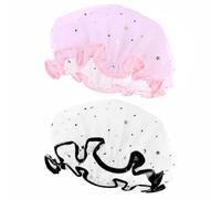MUSISALY 2pcs Shower Caps for Women Double Layer Elastic Hair Shining Star Design Lightweight for and Sleeping