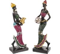 MUSISALY 2pcs Tribal Women Figurine Statue African Lady Sculpture Resin Material Creative Artistic Relaxing Inspiration Elements Home Decoration
