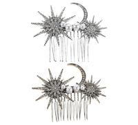 MUSISALY 2Pcs Vintage Alloy Hair Combs for Updo Styling, Retro Star and Moon Side Combs in Ancient Gold and Silver, Metal Bridal Party Hair Accessories for Weddings and Prom