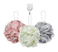 MUSISALY 3 Pcs Colored Bath Loofah Sponges 50G Each, Mesh Shower Body Scrubbers for Exfoliation, Multi-Color Set (Pink/White, Gray/White, Green/White) Suitable for Men and Women Bathing