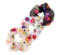 MUSISALY 3 Pcs Creative Chiffon Flower Head Rope Hair Circles Made of Gauze Material with Beautiful Flower Pattern Black Mesh Yarn Hair Scrunchies for Women Everyday Wear