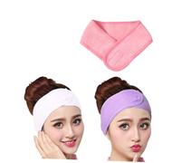 MUSISALY 3 Pcs Facial Spa Headband Terry Cloth, Elastic Makeup Hair Wrap for Women, Soft Stretch Headbands in White, Purple and Pink for Skincare and Washing Face