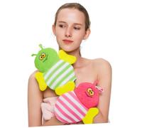 MUSISALY 3Pcs Bath Mitts Exfoliating Gloves Foaming Shower Scrubbing Mittens for Delicate Skin Massage Bathing Tools in Green Yellow Red Animal Design