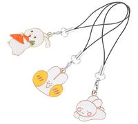 MUSISALY 3pcs Bunny Accessory Decorative Lovely Cartoon Key Chain Hanging Phone Charm Handmade Alloy with Strong Rope Cute Rabbit Shaped Playful Design White for Phone Bag