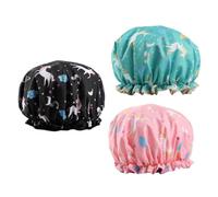 MUSISALY 3pcs Double-tier Shower Hat Cartoon Dustproof Bath Caps for Women for Hair Care during Showers and Sleep Includes Solid Colors