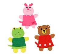 MUSISALY 3pcs Exfoliating Body Scrubber Gloves for Children Cartoon Animal Embroidery Soft Sponge Mitts Gentle Massage Random Bear Frog Rabbit Packaging