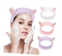 MUSISALY 3pcs Face Wash Headband Set Towel Material, Soft Spa Skincare Headbands for Women in Light Pink, White, and Purple for Makeup Removal and Facial Cleansing
