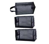 MUSISALY 3pcs Mesh Travel Cosmetic Bag Organizer Black Mesh Cosmetic Bag Toiletry Bag Makeup Storage Pouch